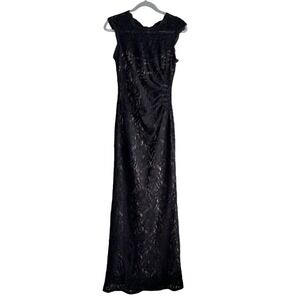 X by Xscape Black Lace Maxi Dress Gown Ruched Waist, Size 4‎
